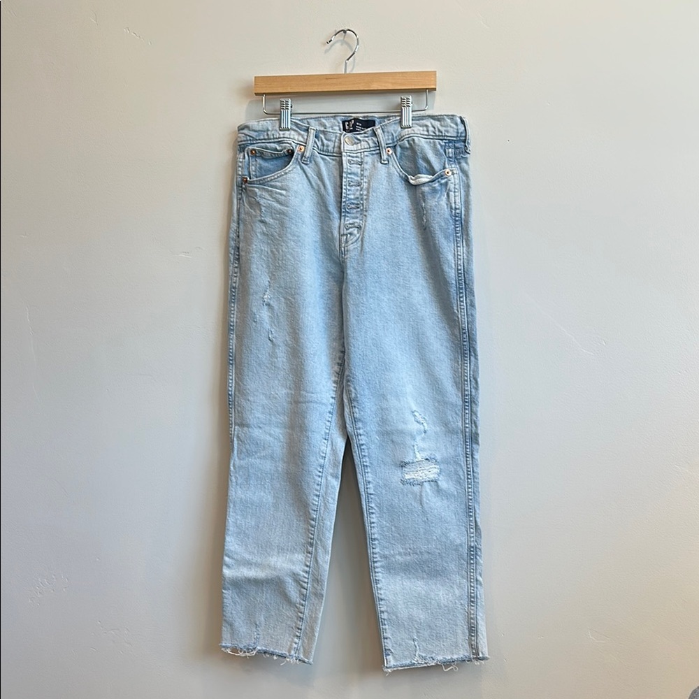GAP High Rise Vintage Slim Faded Blue Ripped Jeans. Size 12.